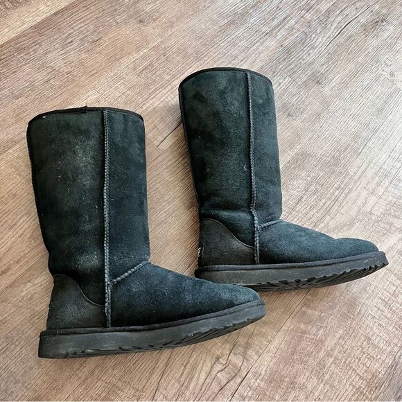 UGG Black Shearling Boots Tall suede size 7 - Picture 3 of 7